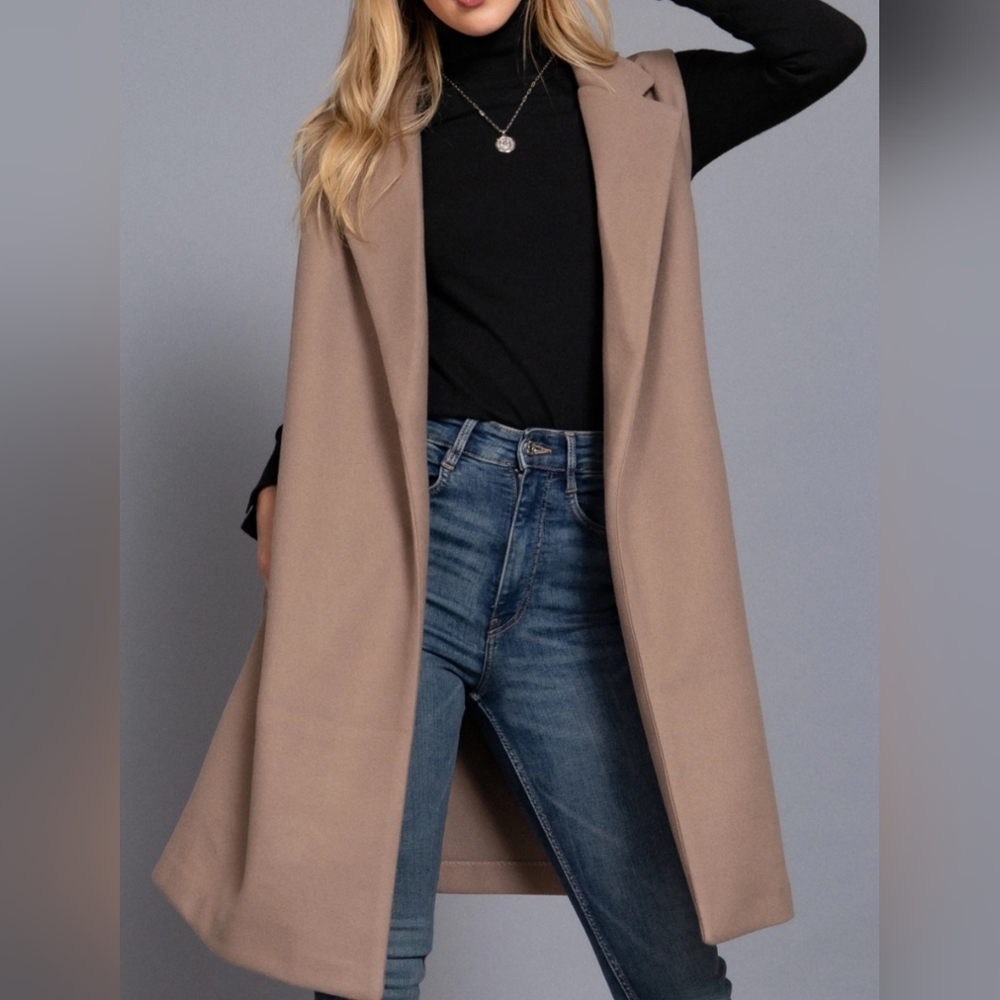 #73584 🛑L Fabulous Sleeveless Notched Collar Soft Open Vest